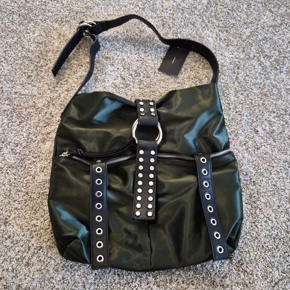 ZARA COLLECTION  Studded Olive Green Shoulder Bag
